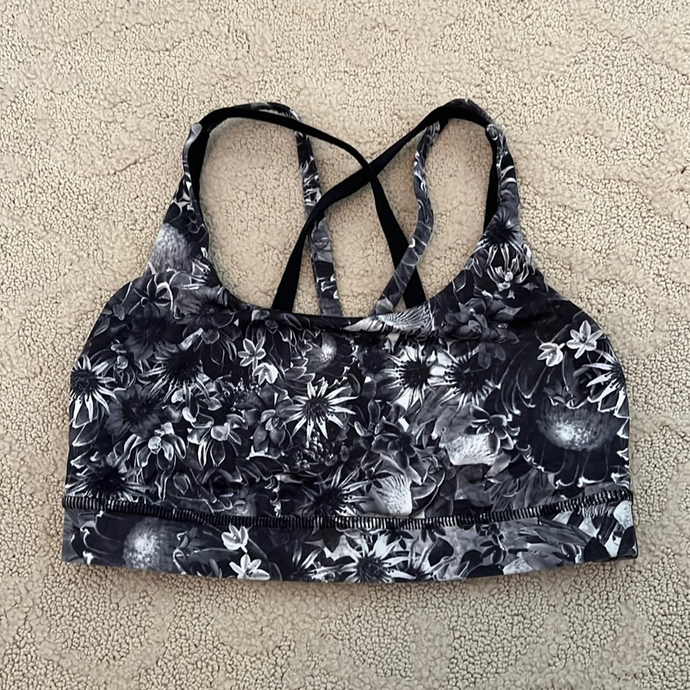 Lululemon Black and White Floral Sports Bra
